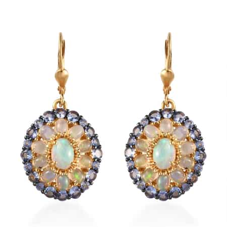 Premium Ethiopian Welo Opal and Tanzanite Cocktail Earrings in Vermeil Yellow Gold Over Sterling Silver 6.25 ctw image number 0