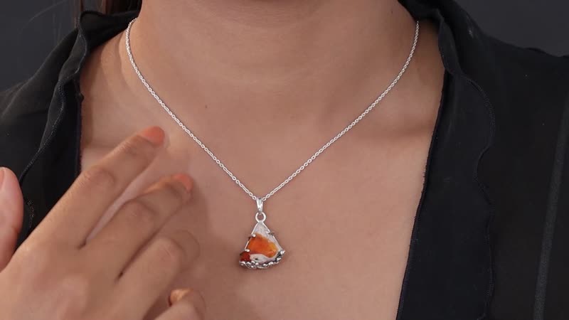 Artisan Crafted Mother of Fire Opal Solitaire Pendant in Sterling Silver 14.85 ctw