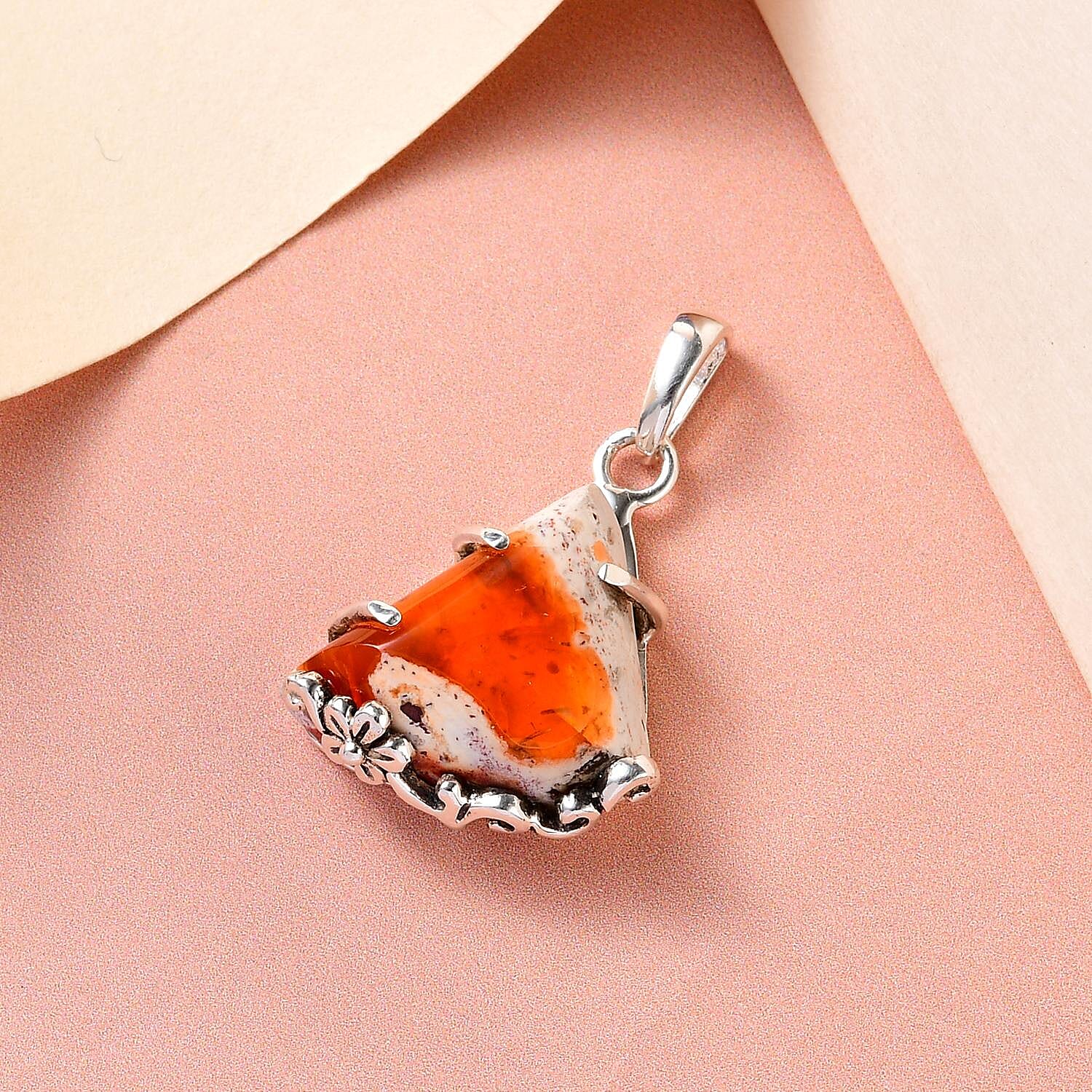 Artisan Crafted Mother of Fire Opal Solitaire Pendant in Sterling Silver 14.85 ctw