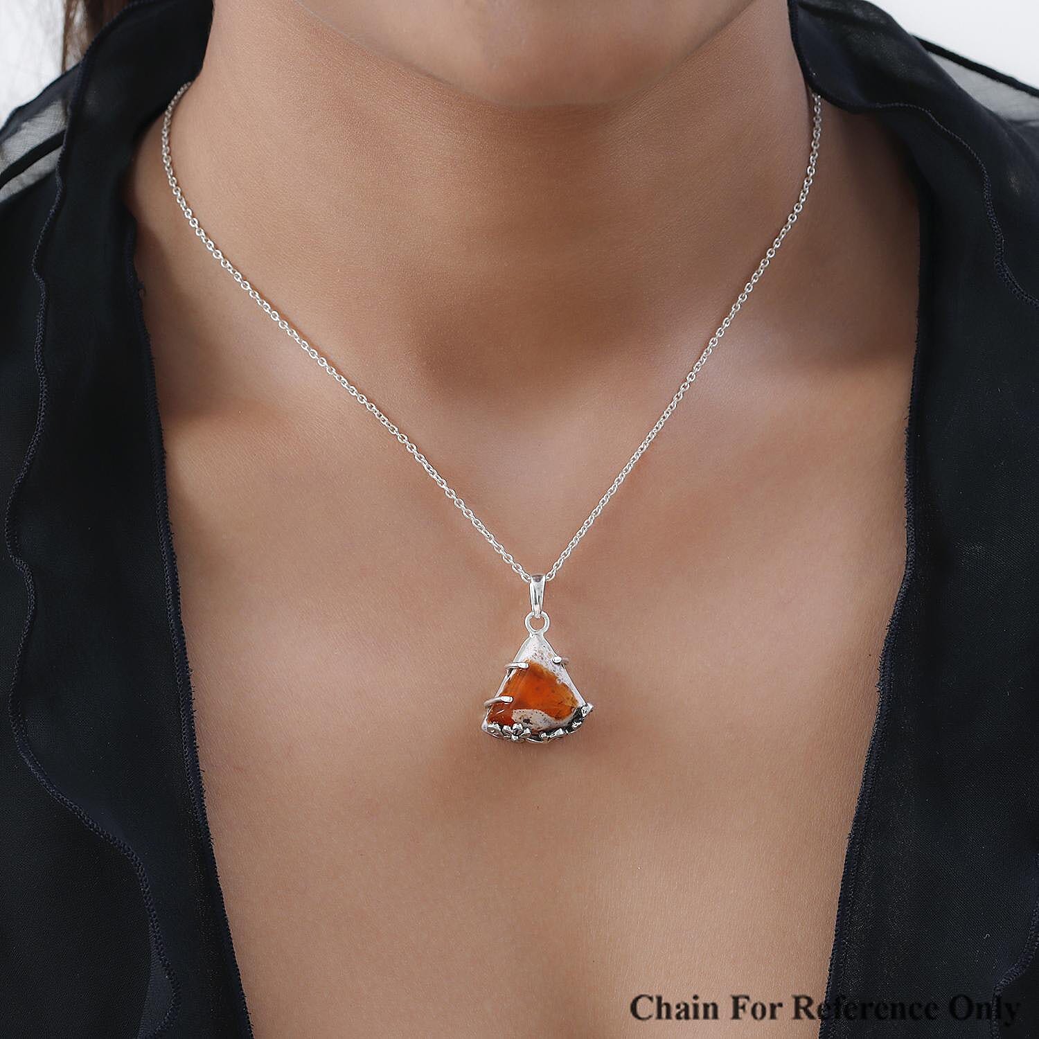 Artisan Crafted Mother of Fire Opal Solitaire Pendant in Sterling Silver 14.85 ctw