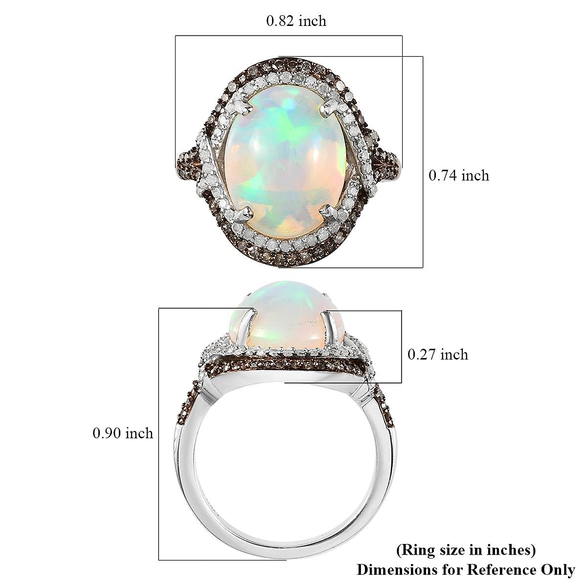 Premium Ethiopian Welo Opal, Natural Champagne and White Diamond Halo Ring in Platinum Over Sterling Silver (Size 6.0) 3.90 ctw image number 5