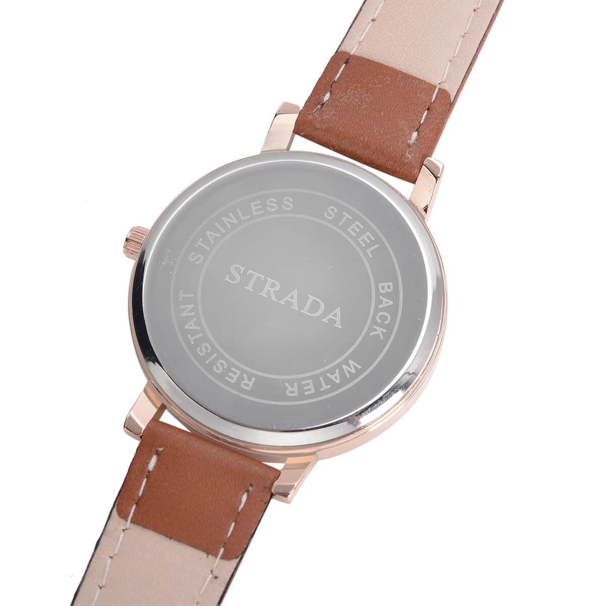 Strada Japanese Movement Earth Pattern Dial Watch in Brown Faux Leather Strap (37mm) (6.75 -8.50 Inches) image number 5