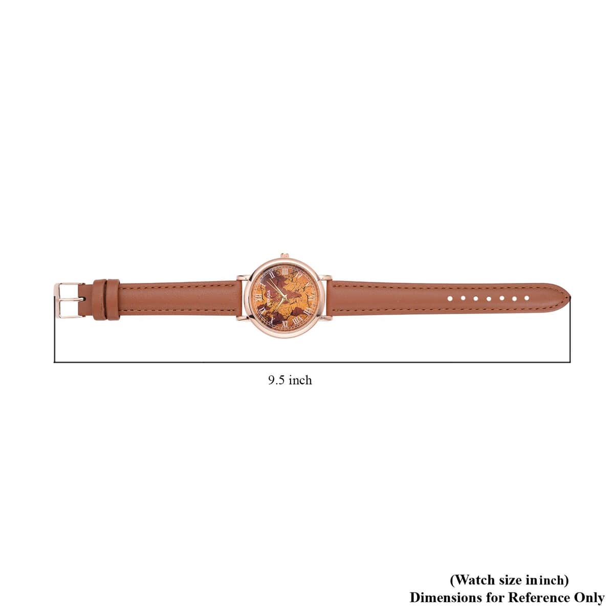 Strada Japanese Movement Earth Pattern Dial Watch in Brown Faux Leather Strap (37mm) (6.75 -8.50 Inches) image number 6