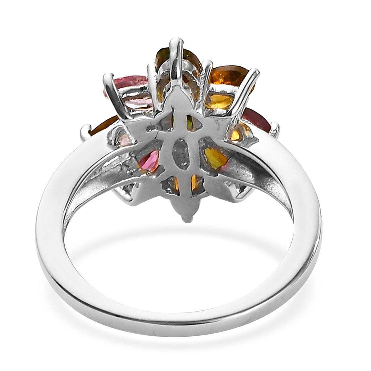 Multi-Tourmaline Floral Ring in Platinum Over Sterling Silver (Size 10.0) 2.15 ctw