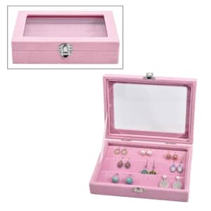Pink Velvet Earrings Box with Glass Window