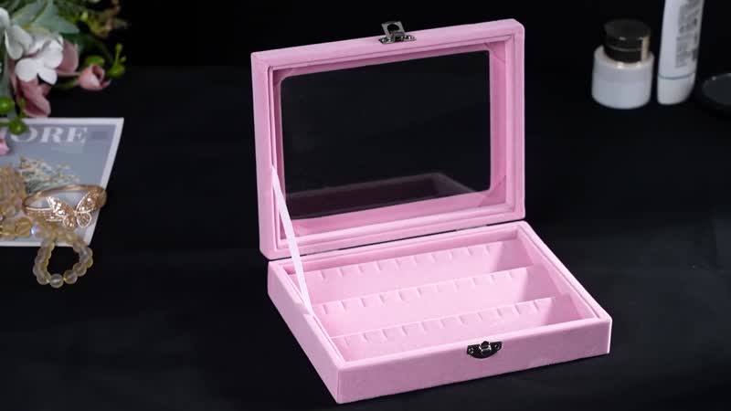 Pink Velvet Earring Box with Glass Window (7.9"x5.9"x1.8")