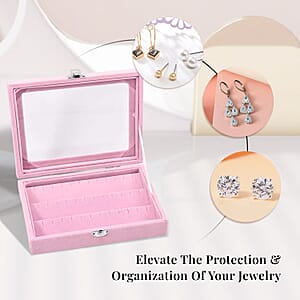 Livmore Pink Velvet Earrings Box with Glass Window