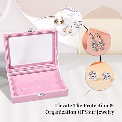Livmore Pink Velvet Earrings Box with Glass Window