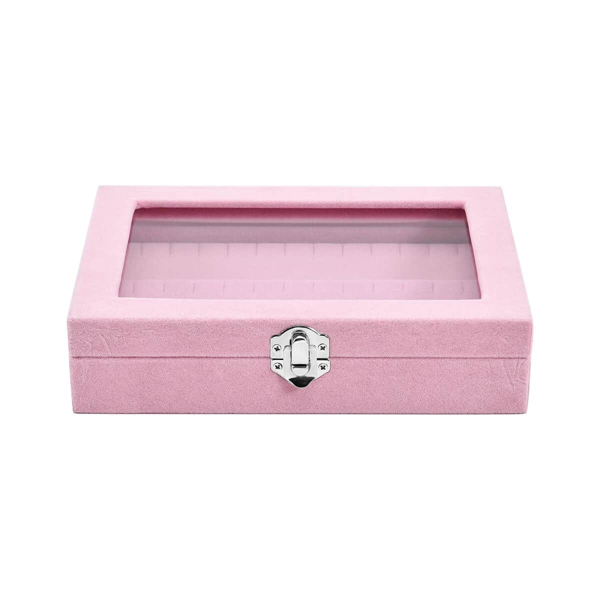 Pink Velvet Earrings Box with Glass Window image number 2