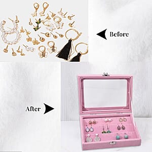 Livmore Pink Velvet Earrings Box with Glass Window
