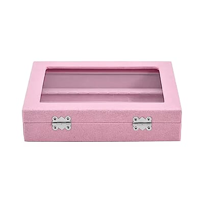 Livmore Pink Velvet Earrings Box with Glass Window