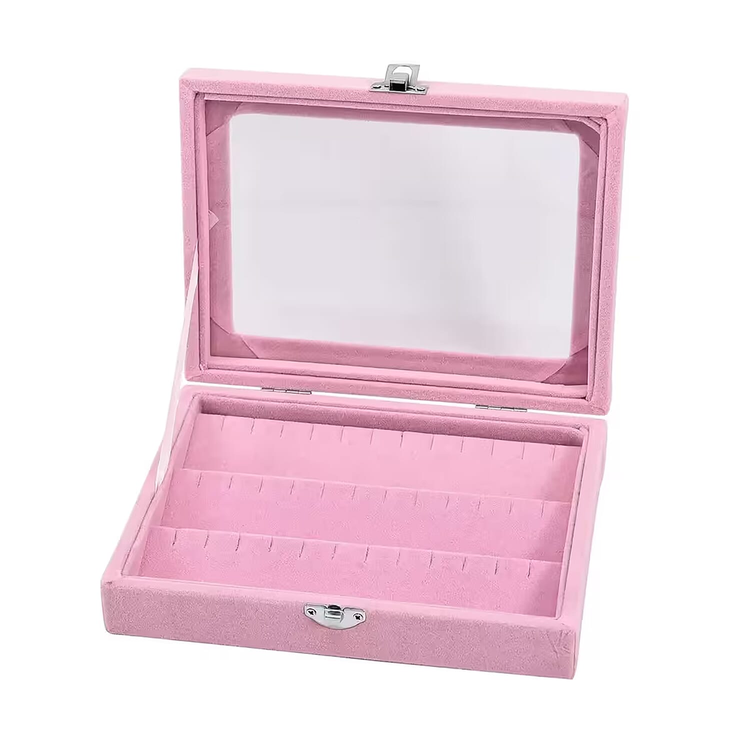 Livmore Pink Velvet Earrings Box with Glass Window