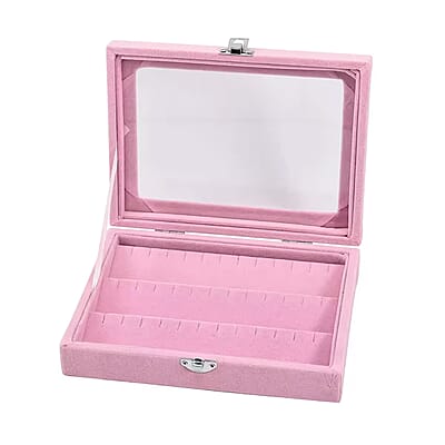 Livmore Pink Velvet Earrings Box with Glass Window