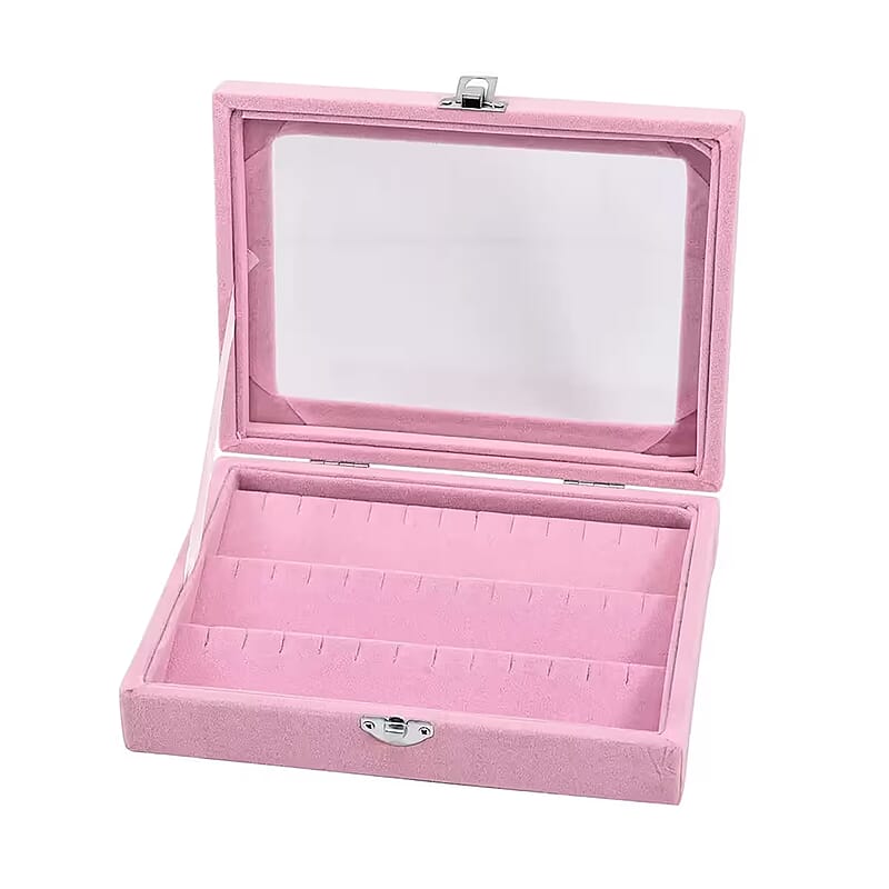 Livmore Pink Velvet Earrings Box with Glass Window