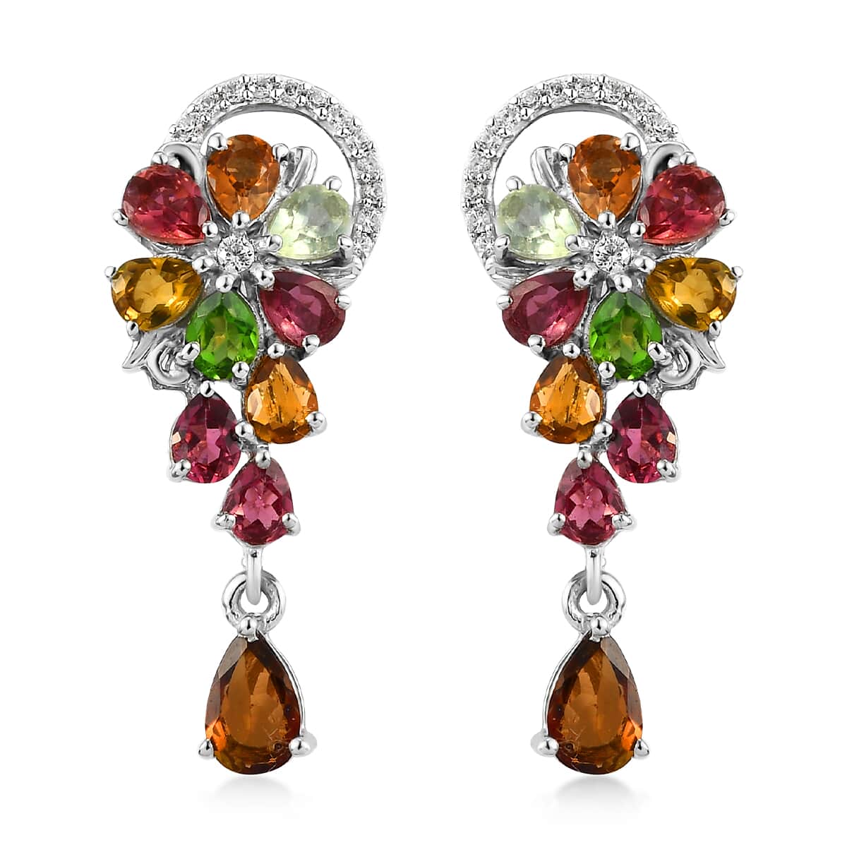 Multi-Tourmaline and White Zircon Drop Earrings in Platinum Over Sterling Silver 3.40 ctw image number 0