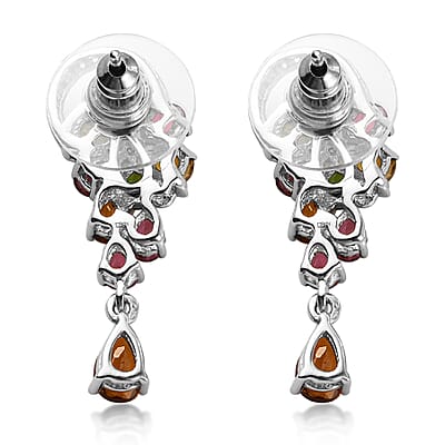 Multi-Tourmaline and White Zircon Drop Earrings in Platinum Over Sterling Silver 3.40 ctw