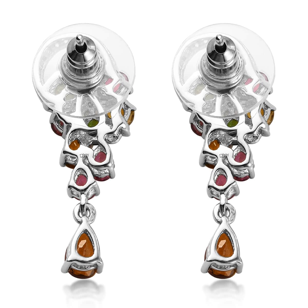 Multi-Tourmaline and White Zircon Drop Earrings in Platinum Over Sterling Silver 3.40 ctw image number 3