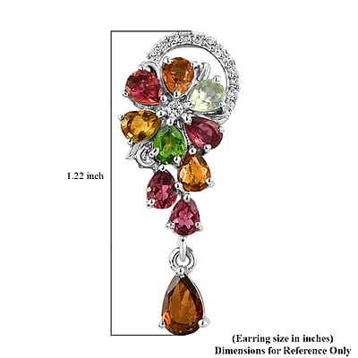 Multi-Tourmaline and White Zircon Drop Earrings in Platinum Over Sterling Silver 3.40 ctw