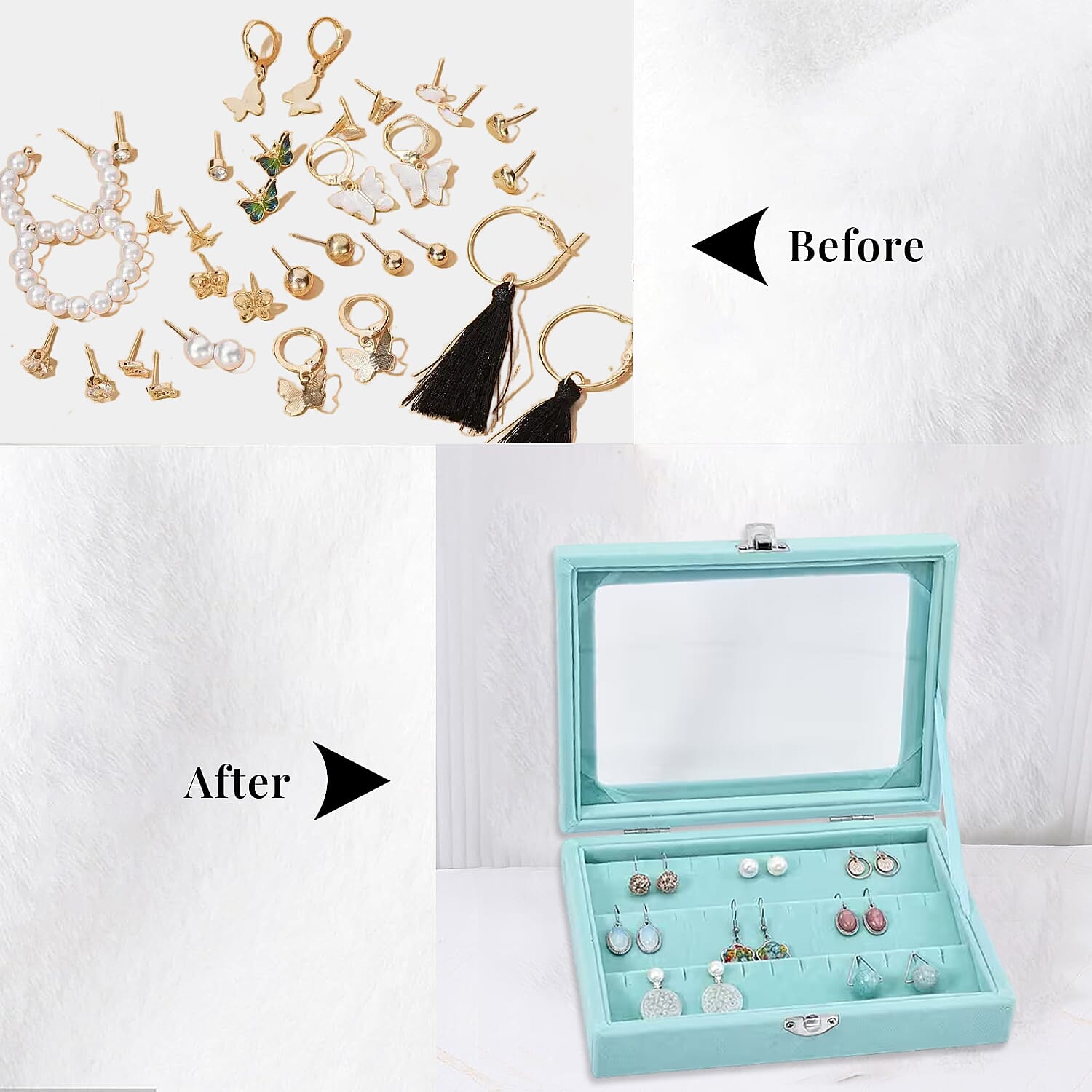 Livmore Turquoise Blue Velvet Earrings Box with Glass Window