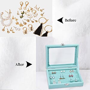 Livmore Turquoise Blue Velvet Earrings Box with Glass Window