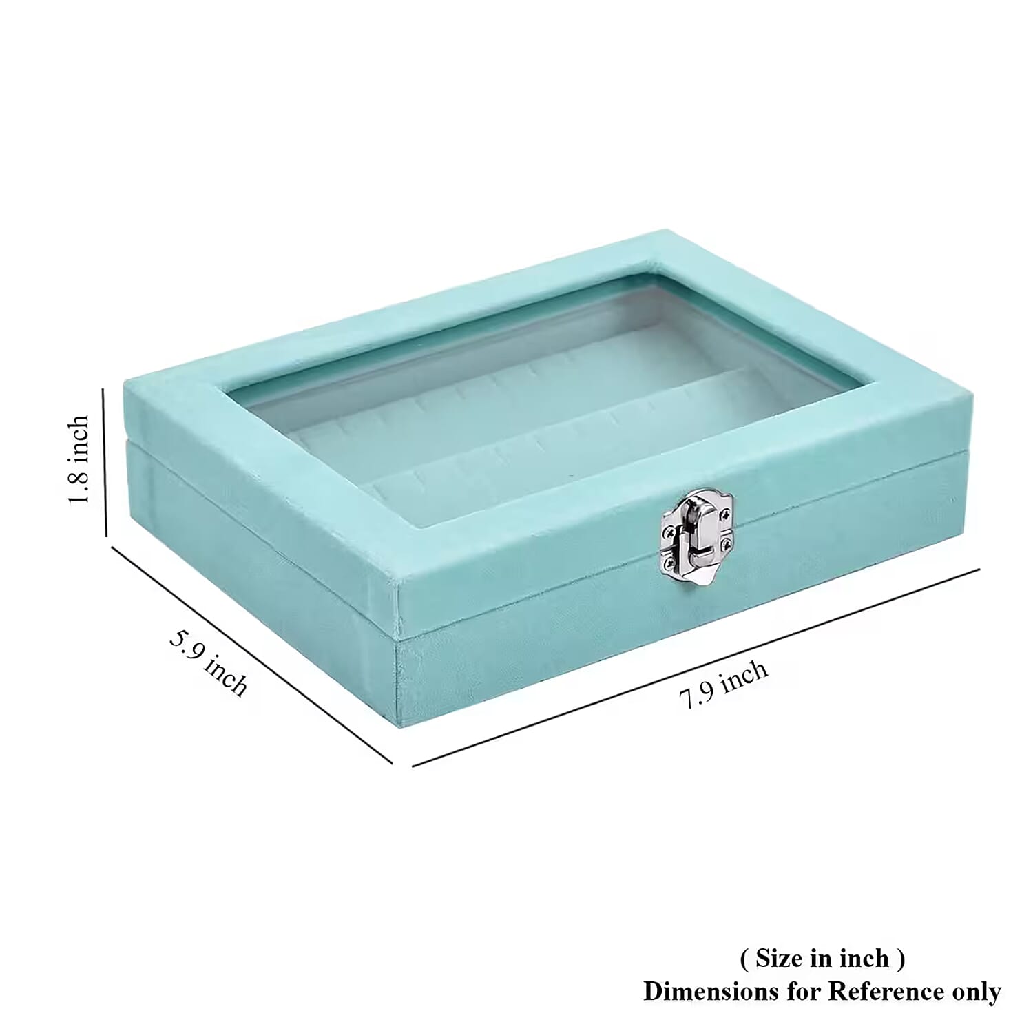 Livmore Turquoise Blue Velvet Earrings Box with Glass Window