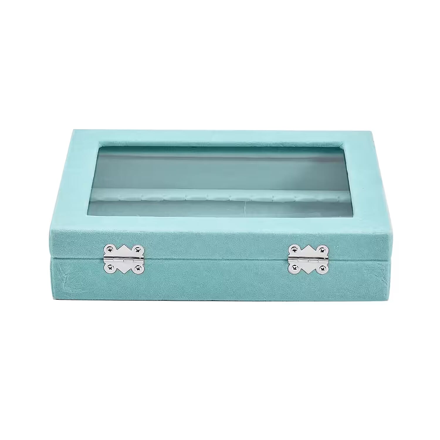 Livmore Turquoise Blue Velvet Earrings Box with Glass Window