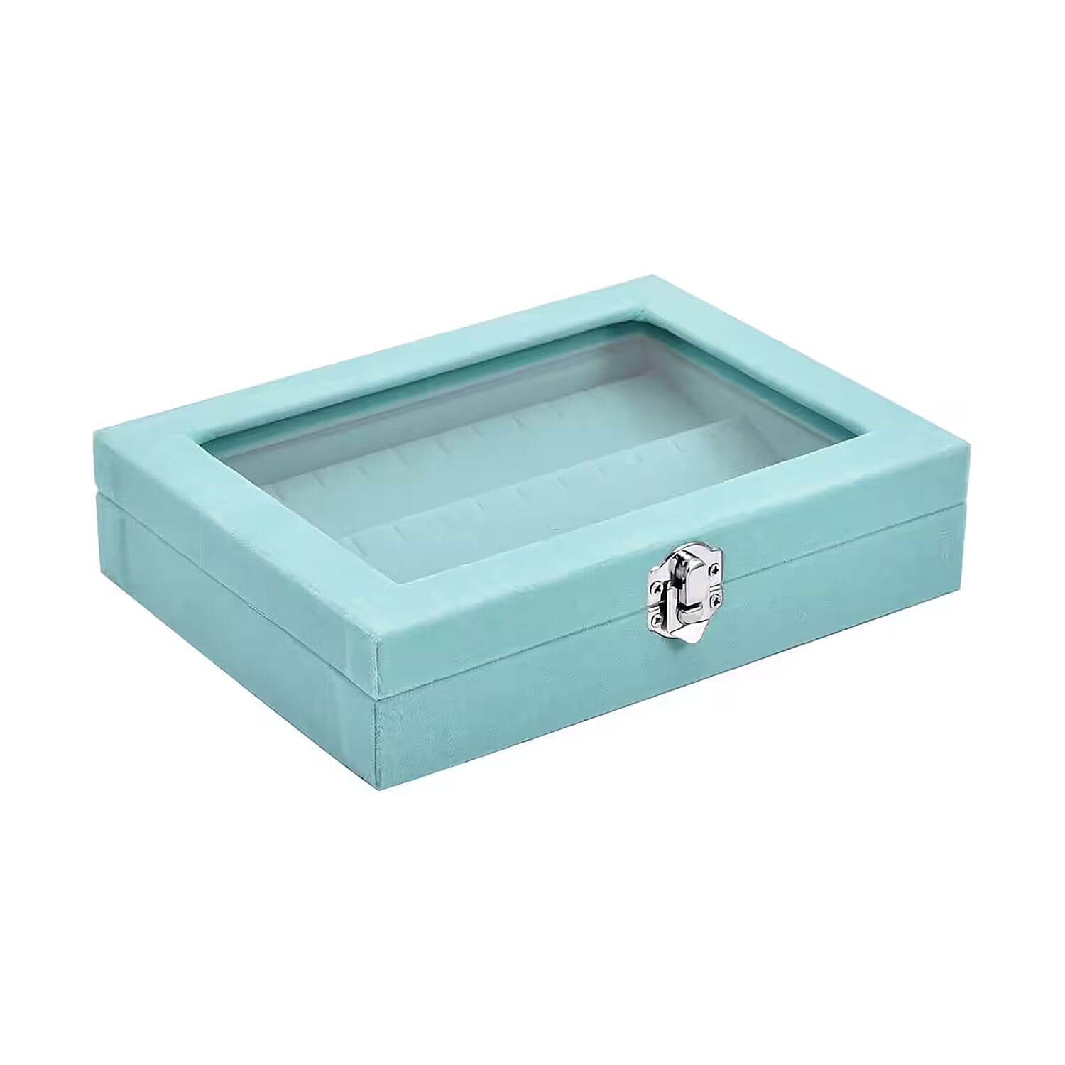 Livmore Turquoise Blue Velvet Earrings Box with Glass Window