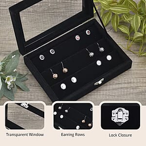 Livmore Black Velvet Earrings Box with Glass Window