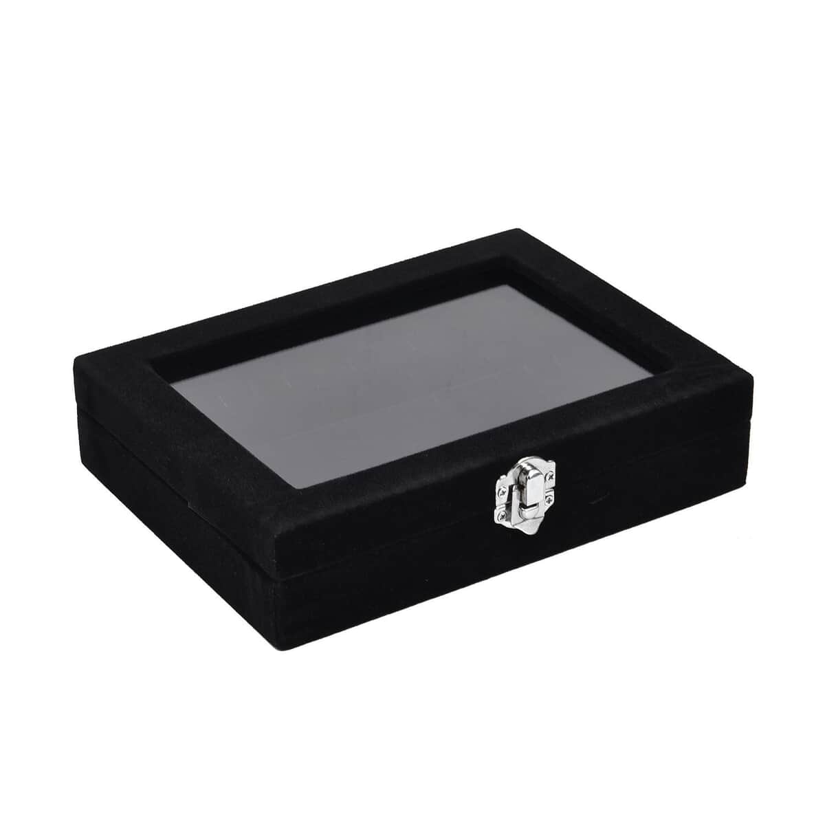 Black Velvet Earrings Box with Glass Window image number 3