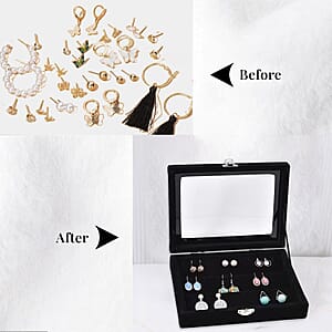 Livmore Black Velvet Earrings Box with Glass Window