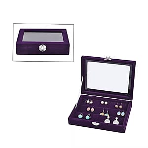 Livmore Purple Velvet Earrings Box with Glass Window