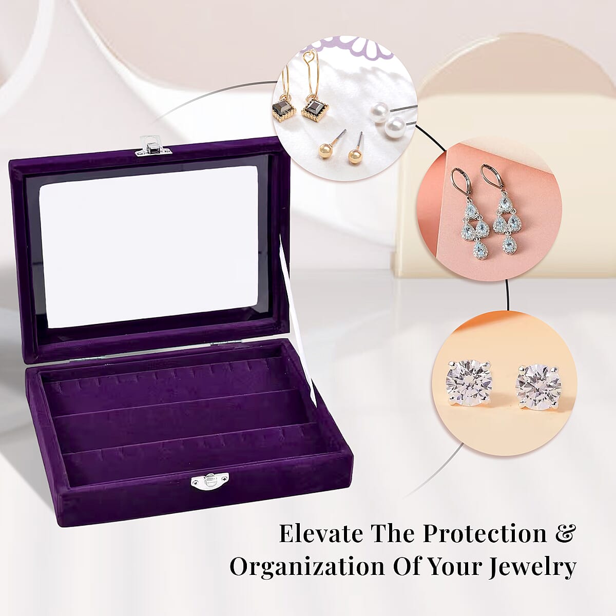 Livmore Purple Velvet Earrings Box with Glass Window image number 1