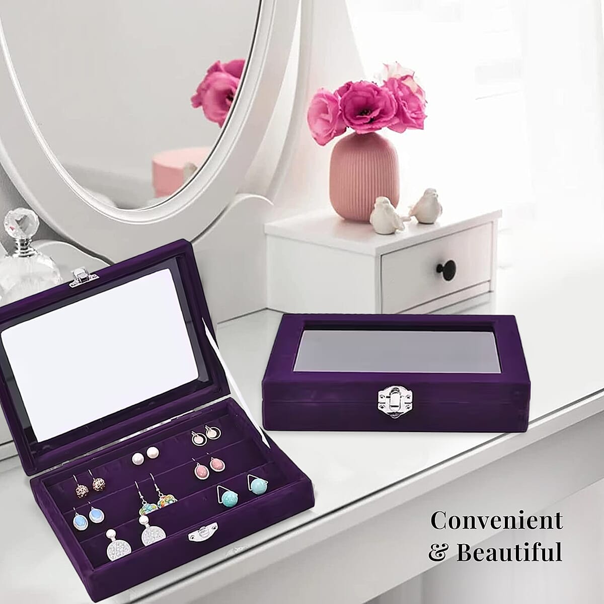 Livmore Purple Velvet Earrings Box with Glass Window image number 5