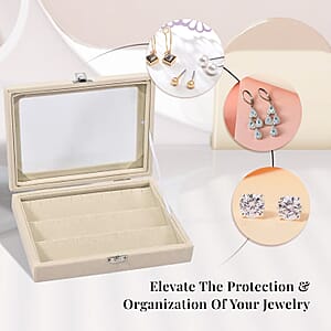 Livmore Cream Velvet Earrings Box with Glass Window