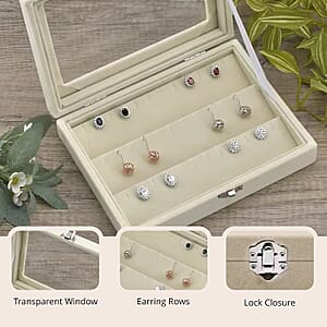 Livmore Cream Velvet Earrings Box with Glass Window