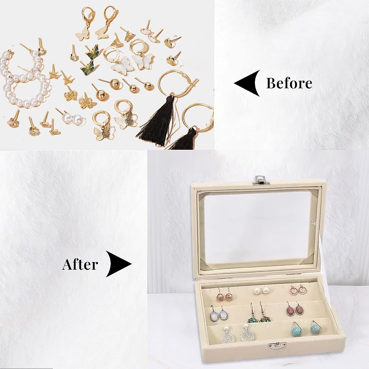 Livmore Cream Velvet Earrings Box with Glass Window image number 3