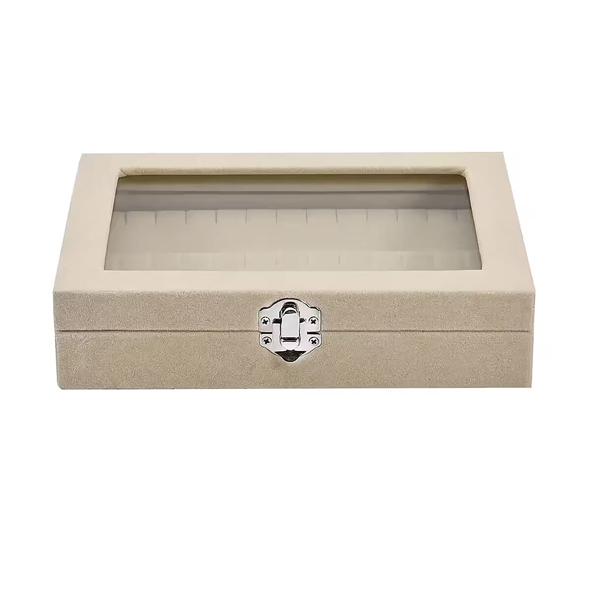 Livmore Cream Velvet Earrings Box with Glass Window image number 8