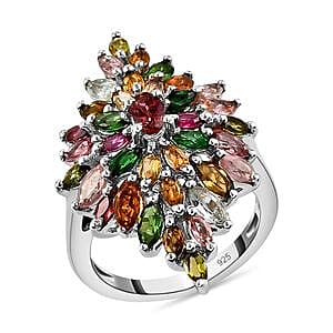 Multi-Tourmaline 3.69 ctw Cluster Ring in Platinum Over Sterling Silver (Size 10)