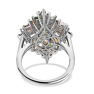 Multi-Tourmaline 3.69 ctw Cluster Ring in Platinum Over Sterling Silver (Size 10)