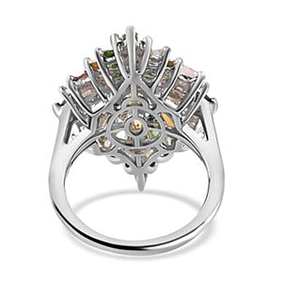 Multi-Tourmaline 3.69 ctw Cluster Ring in Platinum Over Sterling Silver (Size 10)