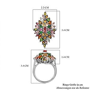 Multi-Tourmaline 3.69 ctw Cluster Ring in Platinum Over Sterling Silver (Size 10)