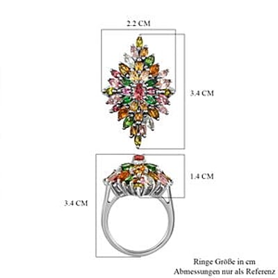 Multi-Tourmaline 3.69 ctw Cluster Ring in Platinum Over Sterling Silver (Size 10)