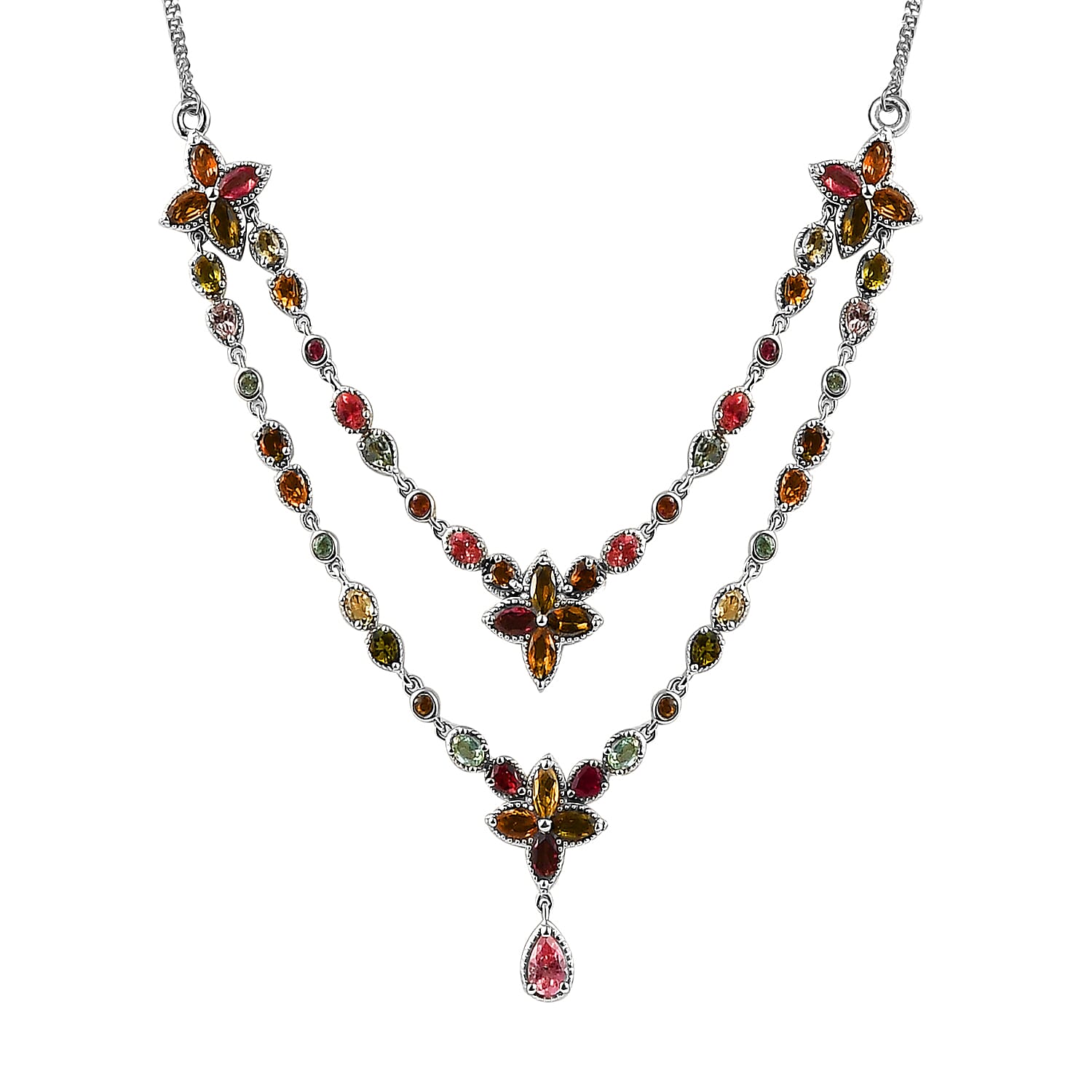 Multi-Tourmaline Necklace 18 Inches in Platinum Over Sterling Silver 19 Grams 9.00 ctw