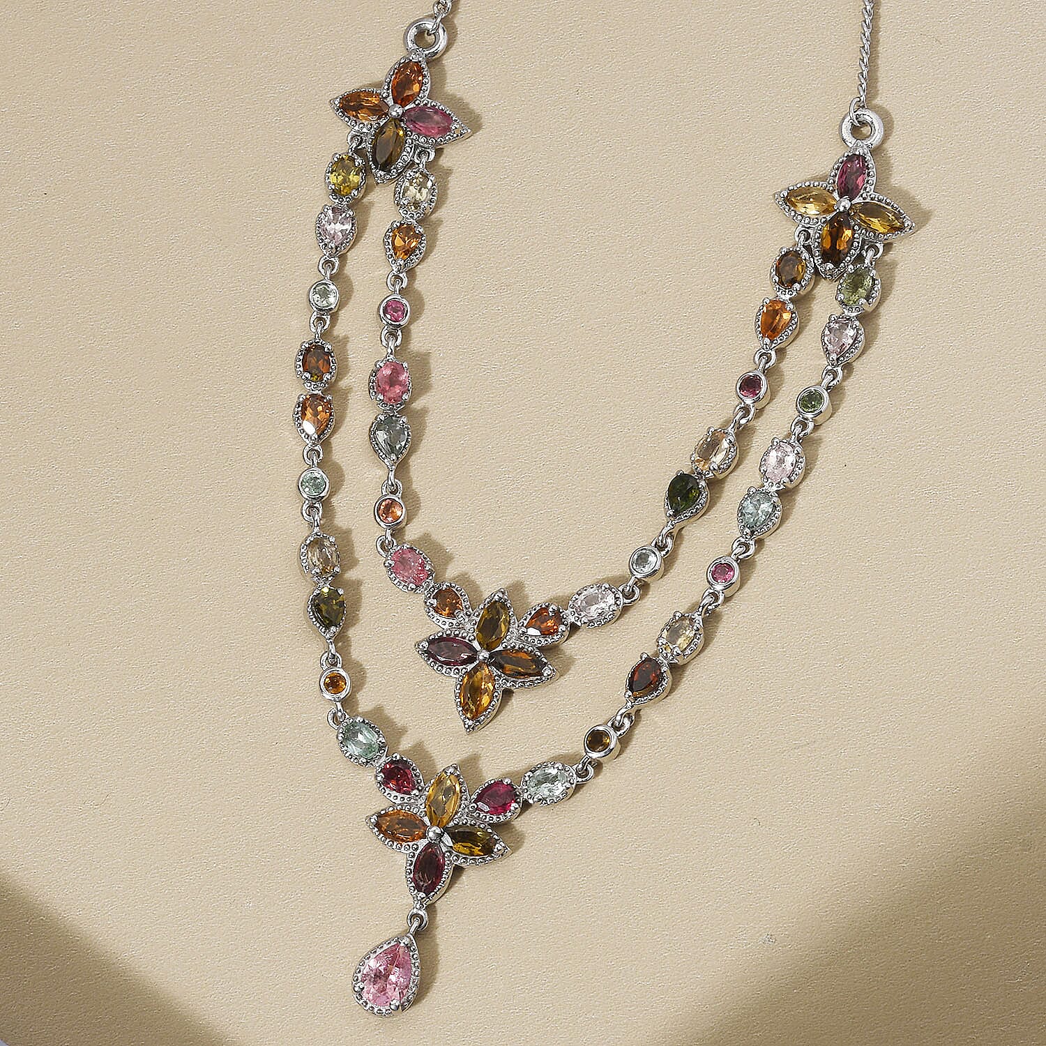 Multi-Tourmaline Necklace 18 Inches in Platinum Over Sterling Silver 19 Grams 9.00 ctw
