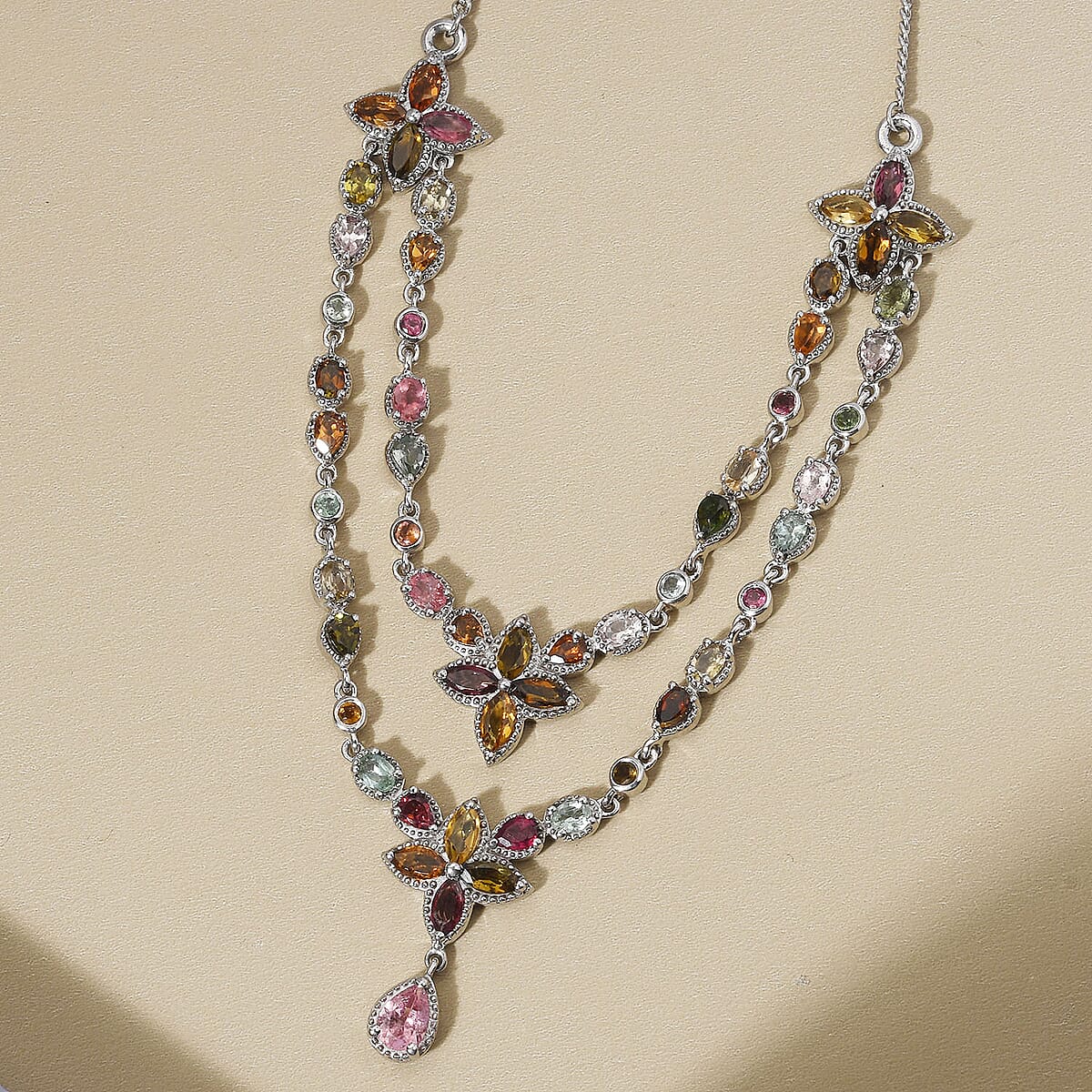 Multi-Tourmaline Necklace 18 Inches in Platinum Over Sterling Silver 19 Grams 9.00 ctw image number 1