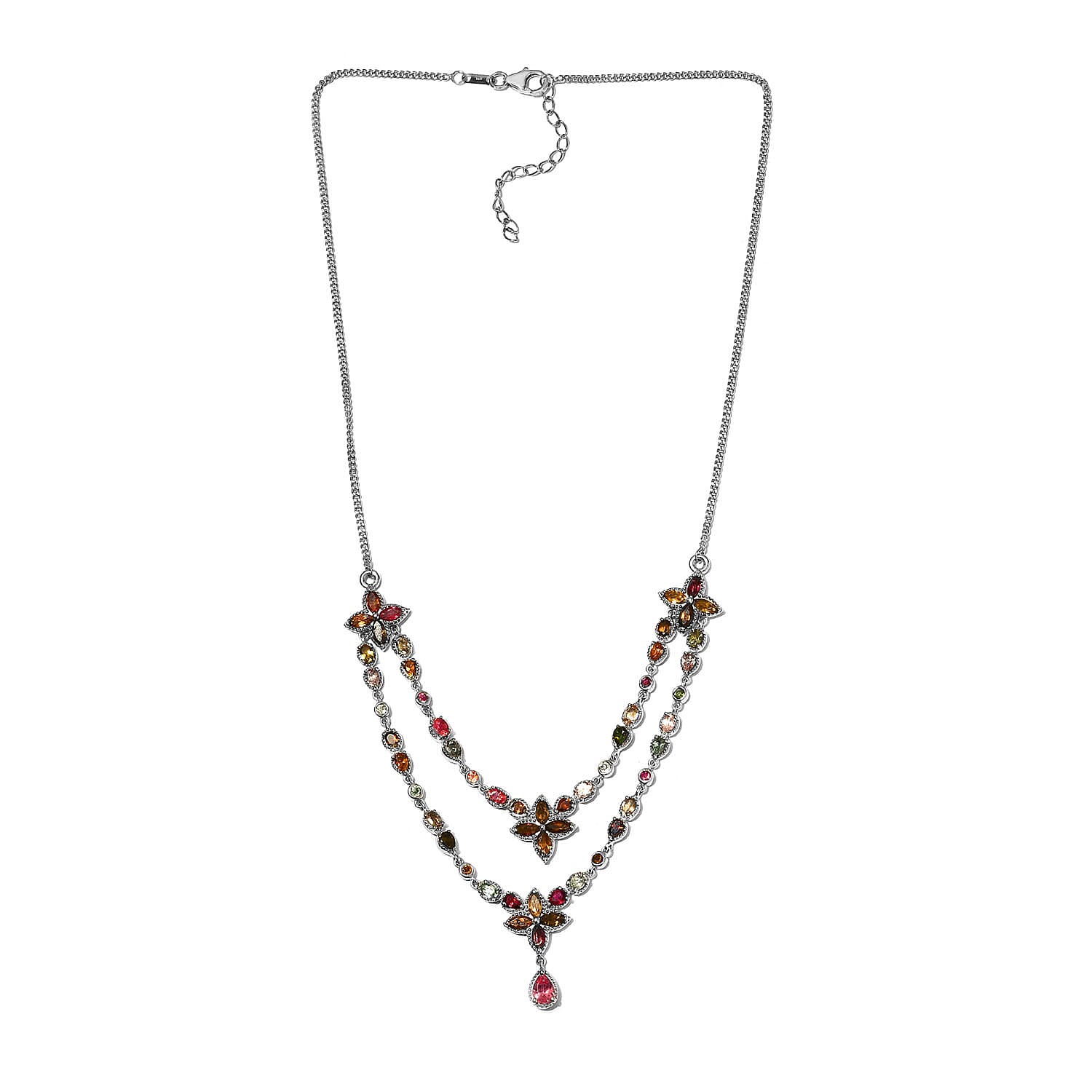 Multi-Tourmaline Necklace 18 Inches in Platinum Over Sterling Silver 19 Grams 9.00 ctw