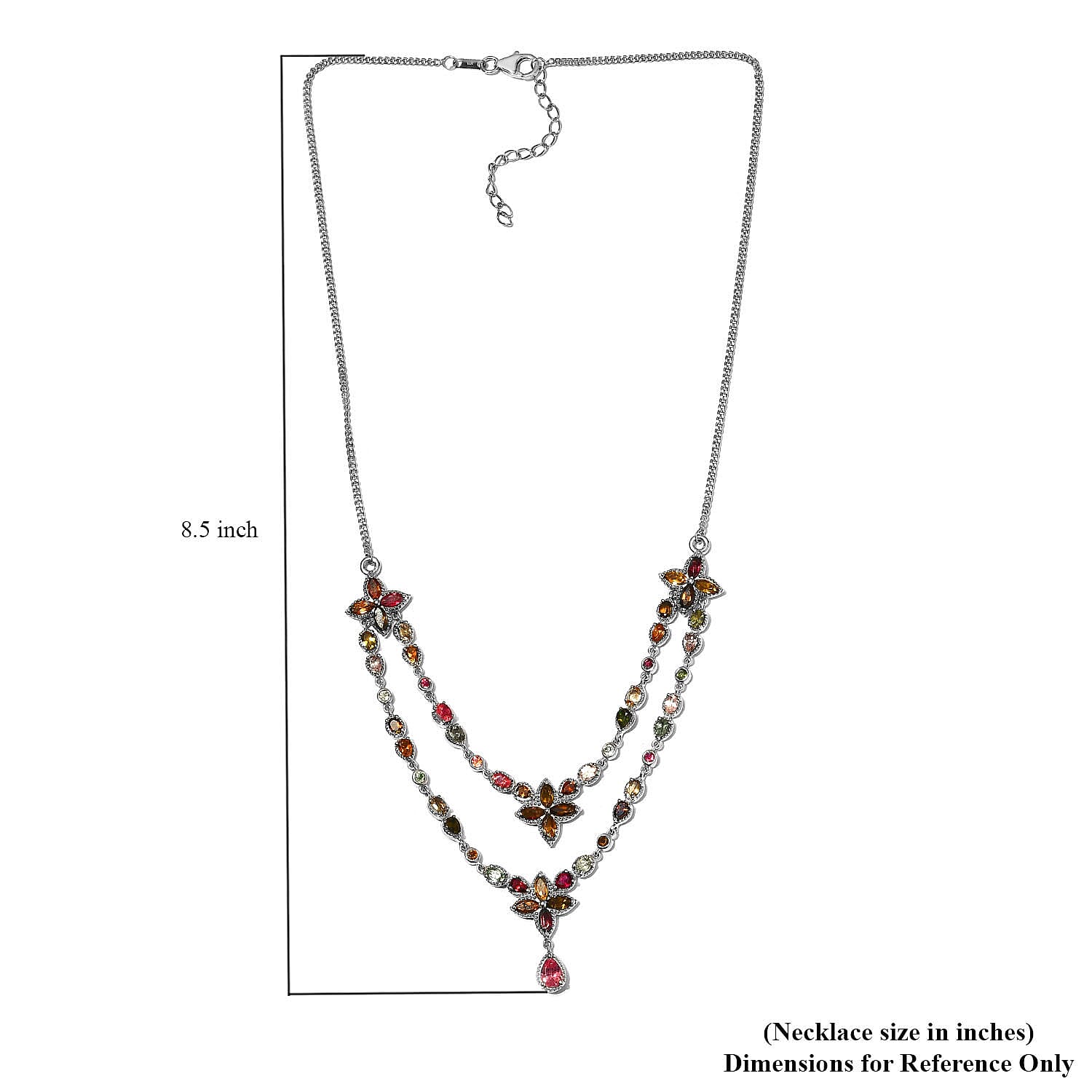 Multi-Tourmaline Necklace 18 Inches in Platinum Over Sterling Silver 19 Grams 9.00 ctw