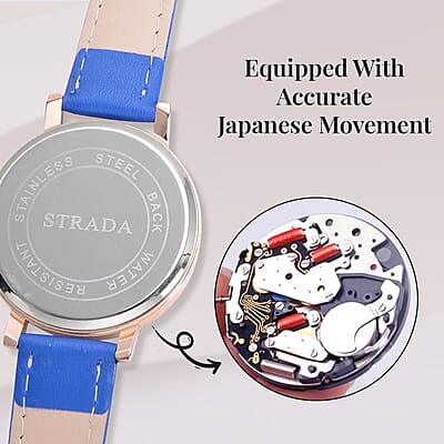 Strada Japanese Movement Earth Pattern Dial Watch in Blue Faux Leather Strap (37mm) (6.75 -8.50 Inches)