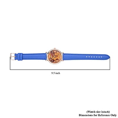 Strada Japanese Movement Earth Pattern Dial Watch in Blue Faux Leather Strap (37mm) (6.75 -8.50 Inches)