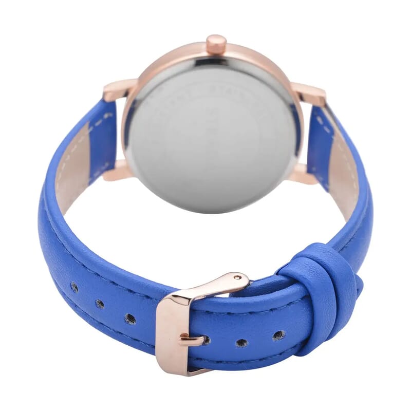 Strada Japanese Movement Earth Pattern Dial Watch in Blue Faux Leather Strap (37mm) (6.75 -8.50 Inches)